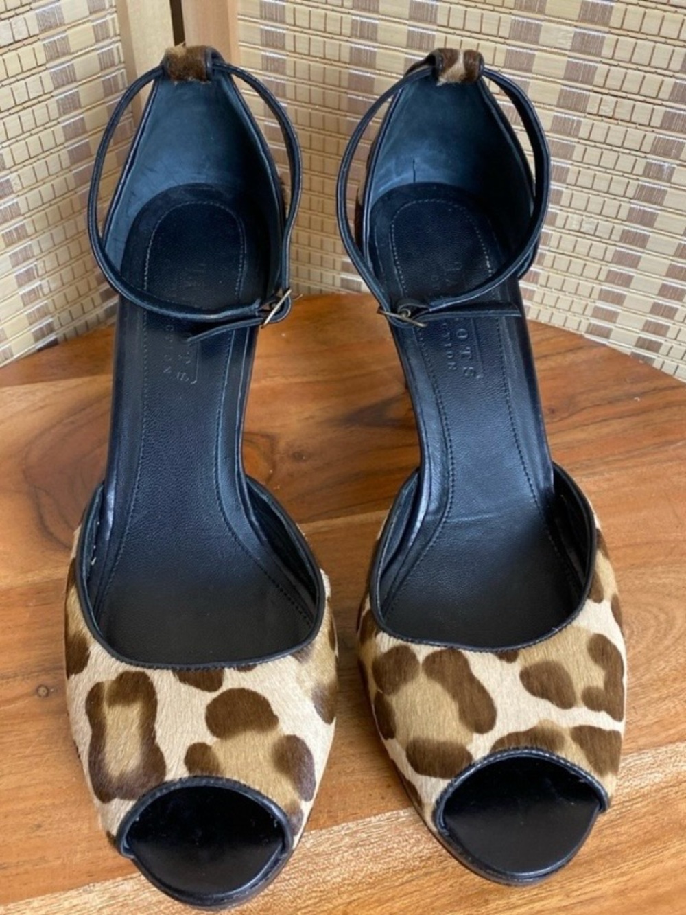 Talbots Shabby Chic Calfhair Woman’s 8M Leopard Strappy Peep Toe Leather Heels